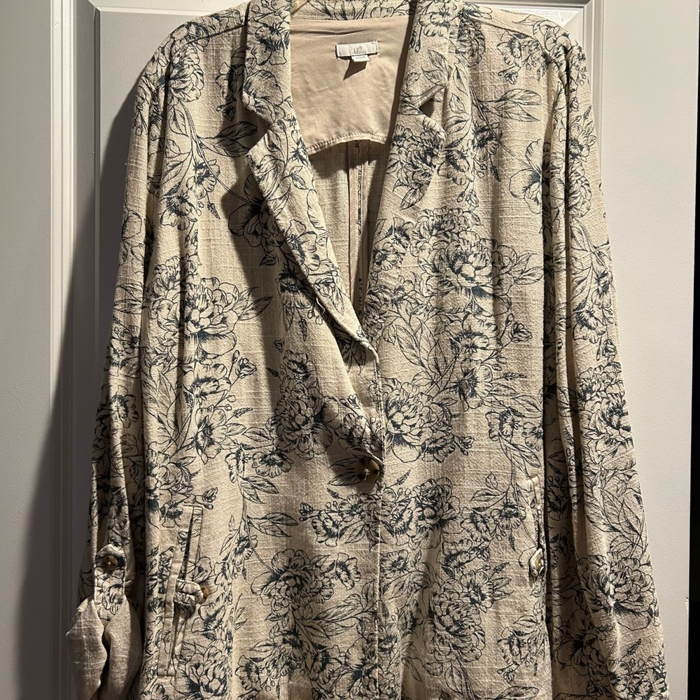 J.Jill Floral Beige Women's Jacket size L cotton mix